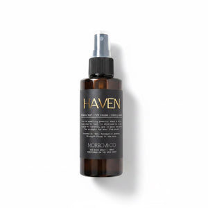 Morro & Co amber bottle Haven room spray on white background